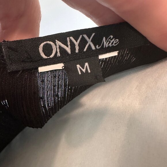 Onyx Nite | Medium Black Glitter Square Neck Top Fairy Witchy Feminine Club - Picture 9 of 11